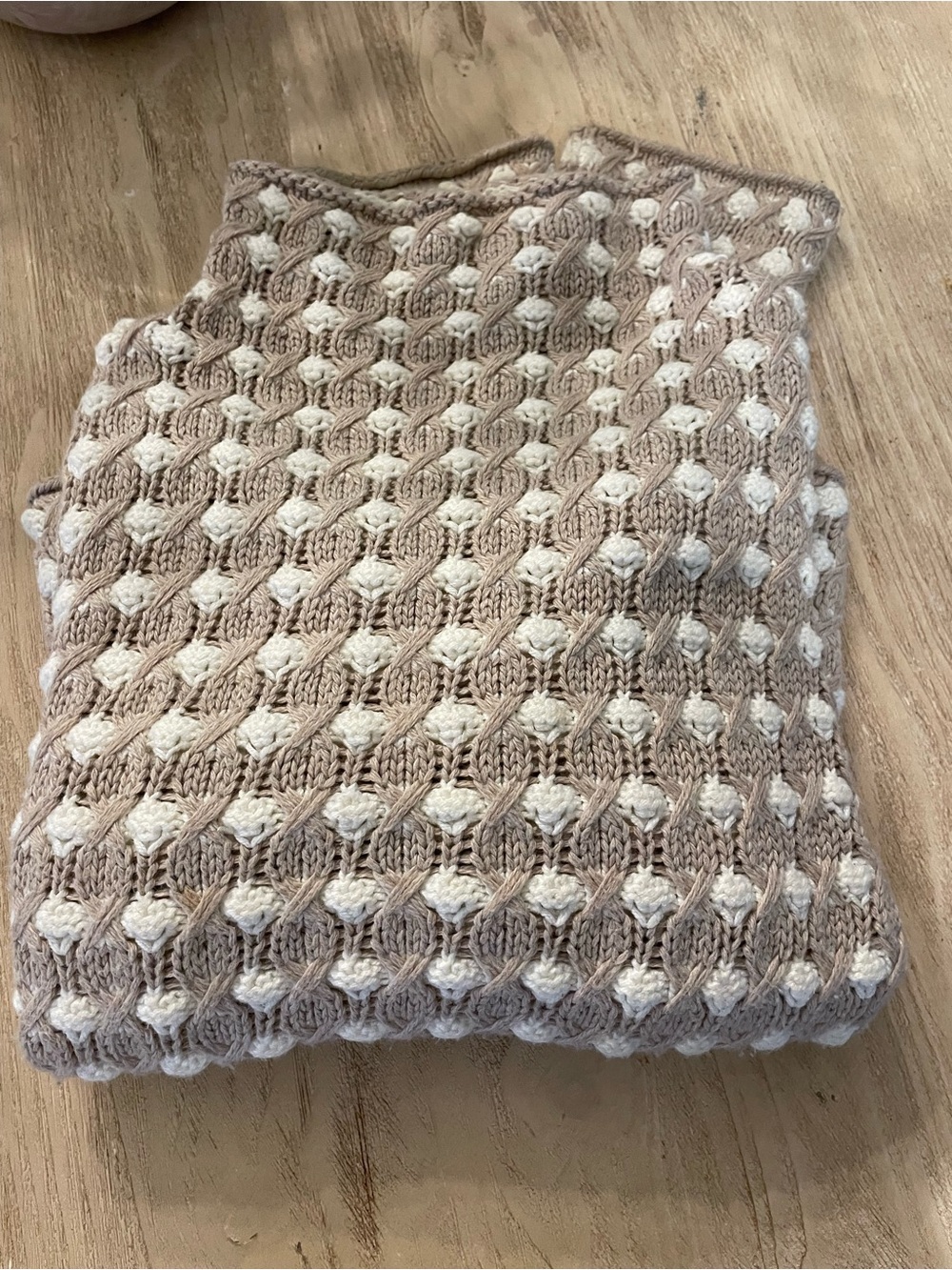 Neutral Beige & Cream Bubble Stitch Crewneck Sweater